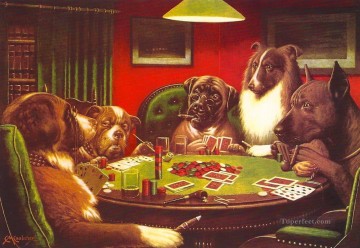 動物 Painting - ポーカーをする犬 5 つのふざけたユーモア ペット